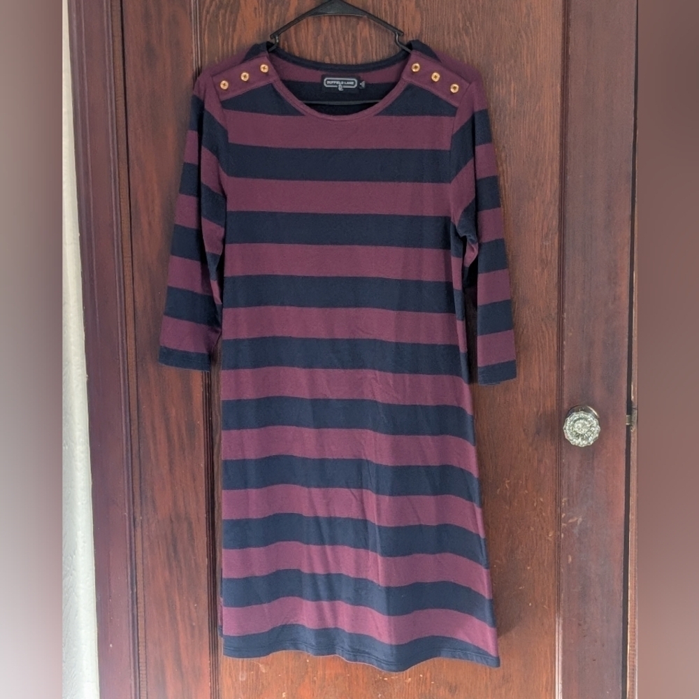 Duffield Lane Burgundy & Navy Stripe Shirt Dress Size Small